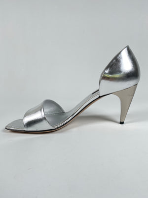 LOUIS VUITTON - SILVER D'ORSAY MID HEEL PUMPS - SZ 37