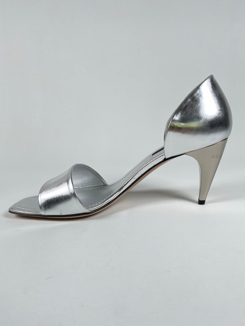 LOUIS VUITTON - SILVER D'ORSAY MID HEEL PUMPS - SZ 37