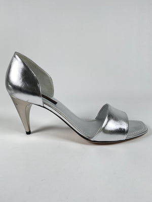 LOUIS VUITTON - SILVER D'ORSAY MID HEEL PUMPS - SZ 37