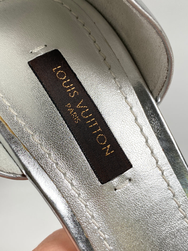 LOUIS VUITTON - SILVER D'ORSAY MID HEEL PUMPS - SZ 37