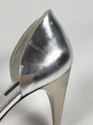 LOUIS VUITTON - SILVER D'ORSAY MID HEEL PUMPS - SZ 37
