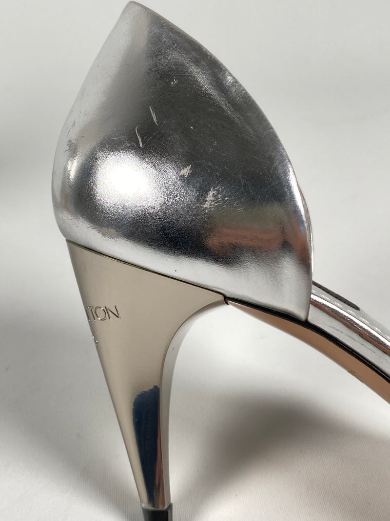 LOUIS VUITTON - SILVER D'ORSAY MID HEEL PUMPS - SZ 37
