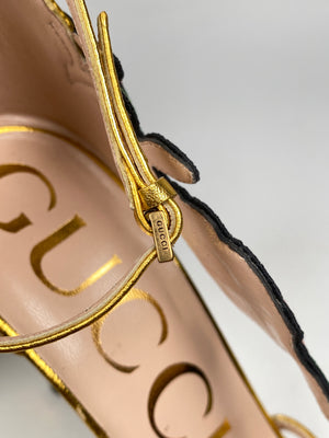 GUCCI - GOLD OPHELIA FLORAL EMBROIDERED SANDALS - SZ 36 EUR