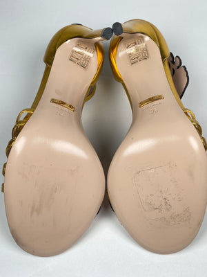 GUCCI - GOLD OPHELIA FLORAL EMBROIDERED SANDALS - SZ 36 EUR