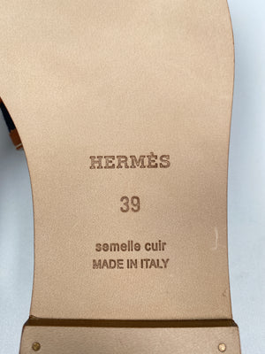 HERMES - ORAN SANDALS BLEU BRUT/GOLD - SZ 39 - NEW IN BOX
