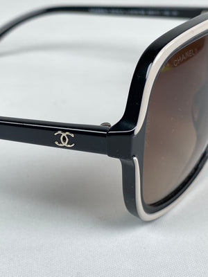 CHANEL - BLACK & WHITE OVERSIZE SUNGLASSES