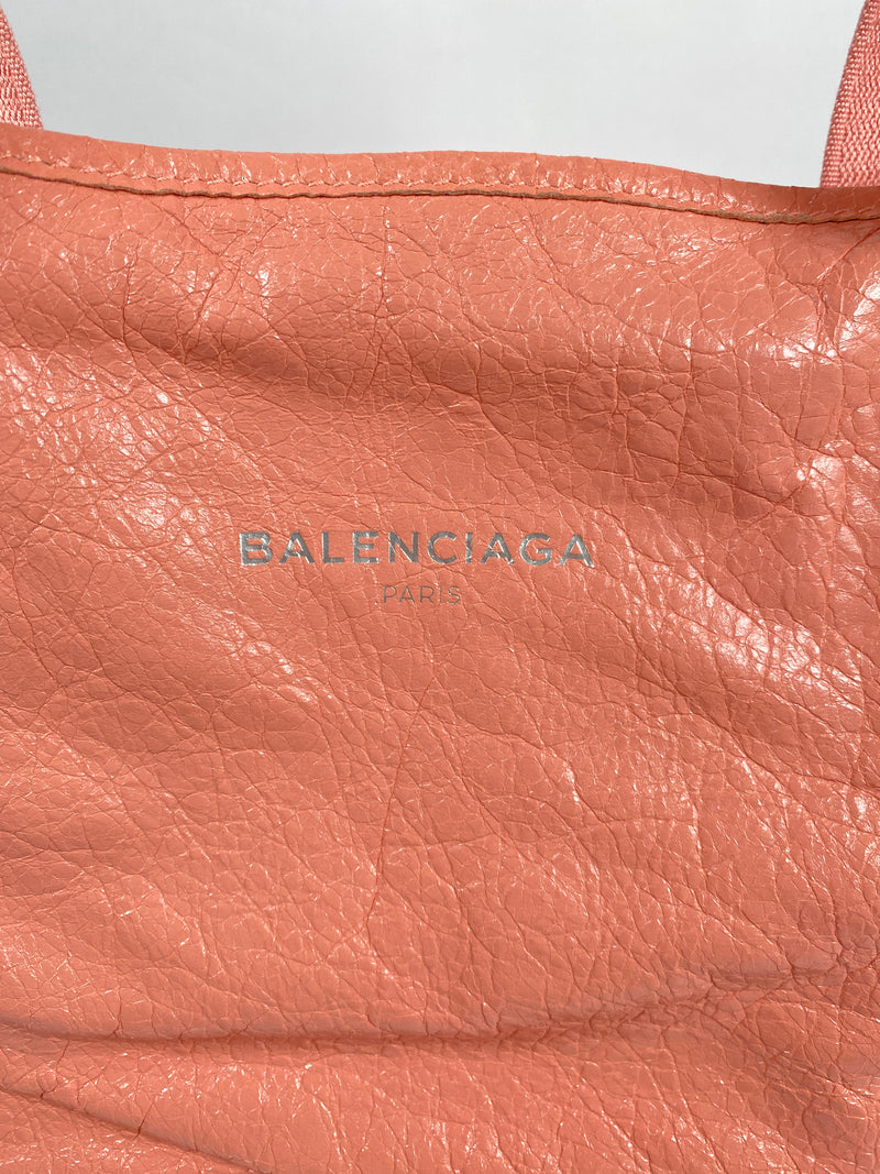 BALENCIAGA - NAVY CABAS S PINK LEATHER TOTE