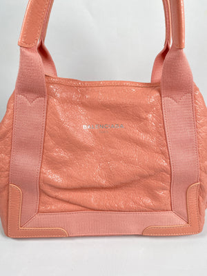 BALENCIAGA - NAVY CABAS S PINK LEATHER TOTE