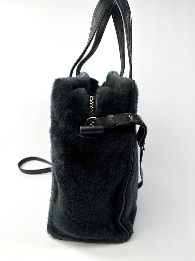 BALENCIAGA - BAZAR CONVERTIBLE SMALL TOTE BLACK SHEARLING