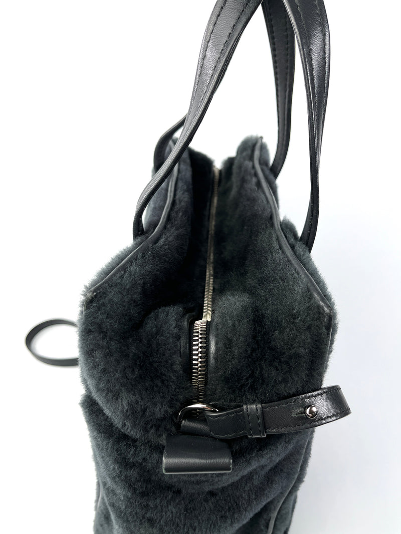 BALENCIAGA - BAZAR CONVERTIBLE SMALL TOTE BLACK SHEARLING