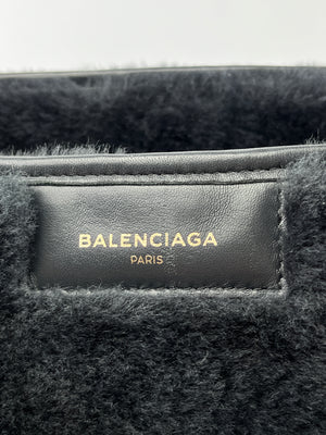 BALENCIAGA - BAZAR CONVERTIBLE SMALL TOTE BLACK SHEARLING