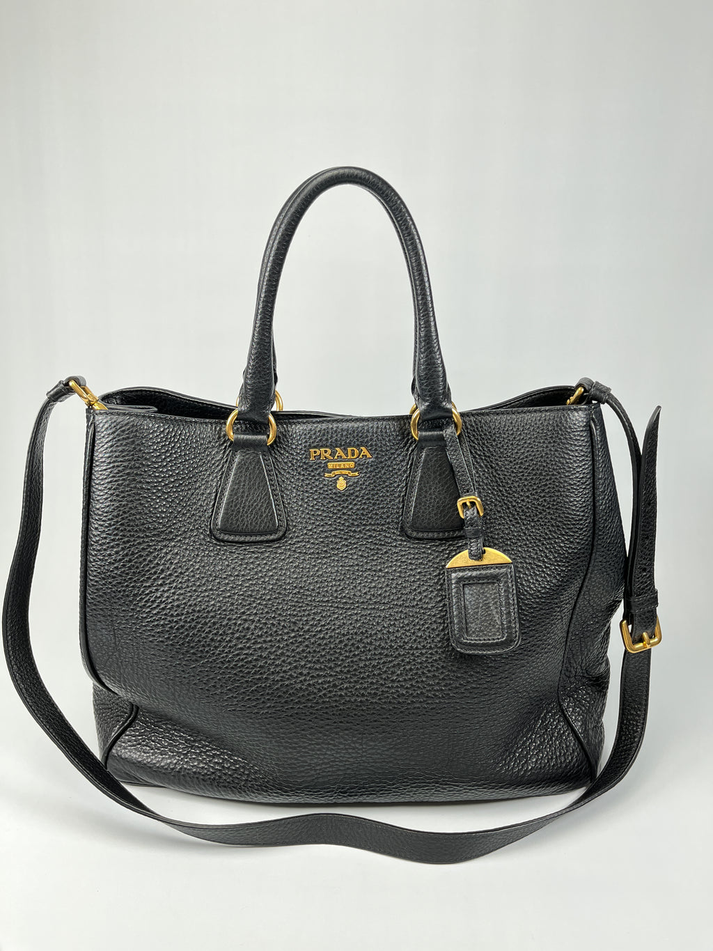 PRADA - VITELLO DAINO SHOPPING TOTE BAG BLACK LEATHER