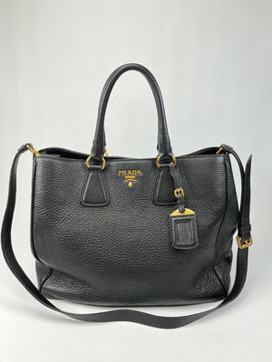 PRADA - VITELLO DAINO SHOPPING TOTE BAG BLACK LEATHER