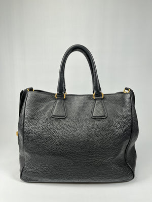 PRADA - VITELLO DAINO SHOPPING TOTE BAG BLACK LEATHER