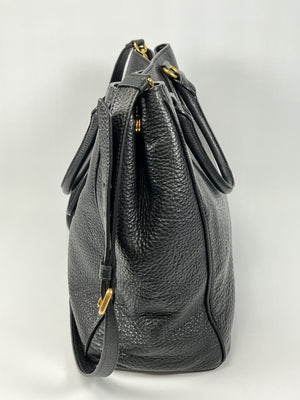 PRADA - VITELLO DAINO SHOPPING TOTE BAG BLACK LEATHER