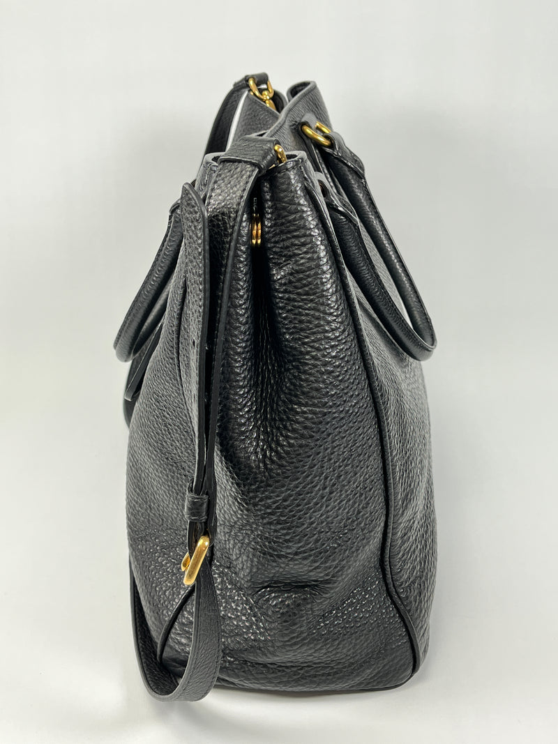 PRADA - VITELLO DAINO SHOPPING TOTE BAG BLACK LEATHER