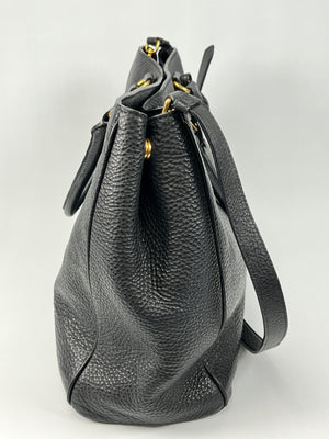 PRADA - VITELLO DAINO SHOPPING TOTE BAG BLACK LEATHER