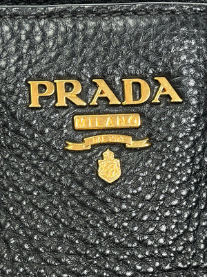 PRADA - VITELLO DAINO SHOPPING TOTE BAG BLACK LEATHER