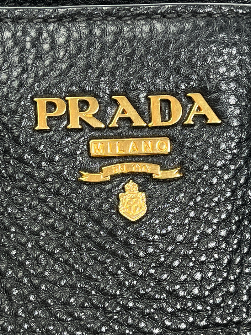 PRADA - VITELLO DAINO SHOPPING TOTE BAG BLACK LEATHER
