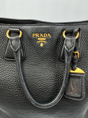 PRADA - VITELLO DAINO SHOPPING TOTE BAG BLACK LEATHER