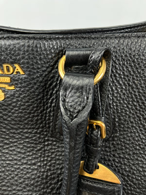 PRADA - VITELLO DAINO SHOPPING TOTE BAG BLACK LEATHER