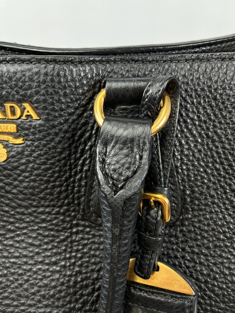 PRADA - VITELLO DAINO SHOPPING TOTE BAG BLACK LEATHER