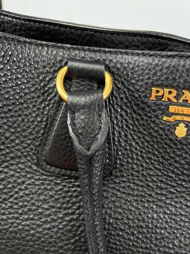 PRADA - VITELLO DAINO SHOPPING TOTE BAG BLACK LEATHER