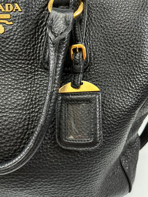 PRADA - VITELLO DAINO SHOPPING TOTE BAG BLACK LEATHER