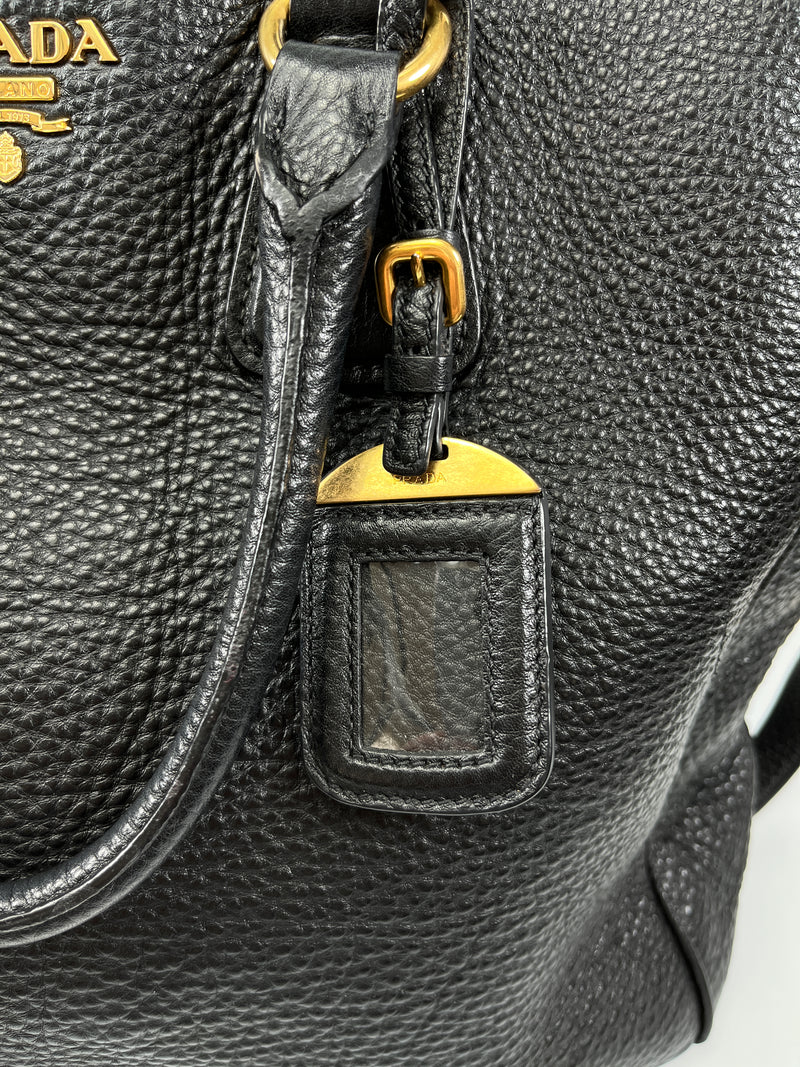 PRADA - VITELLO DAINO SHOPPING TOTE BAG BLACK LEATHER