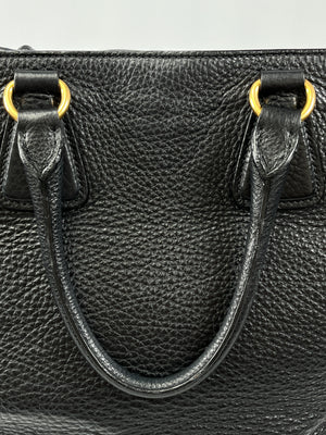 PRADA - VITELLO DAINO SHOPPING TOTE BAG BLACK LEATHER
