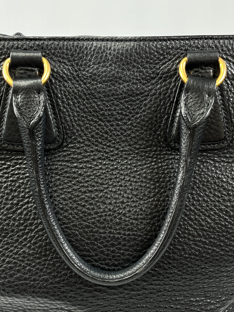 PRADA - VITELLO DAINO SHOPPING TOTE BAG BLACK LEATHER