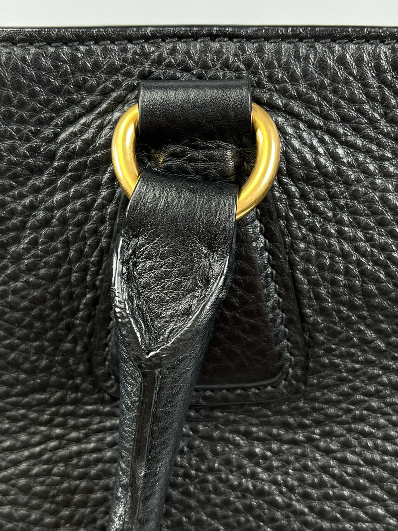 PRADA - VITELLO DAINO SHOPPING TOTE BAG BLACK LEATHER