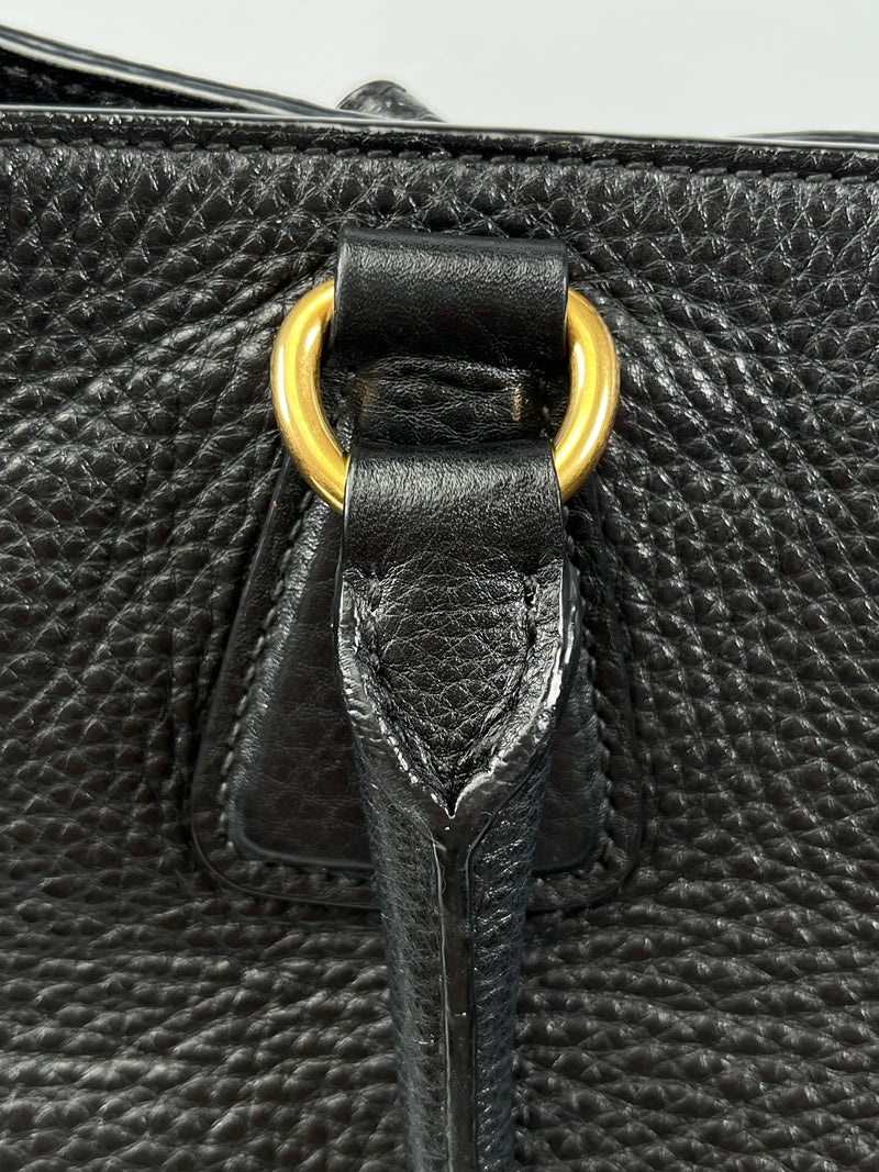 PRADA - VITELLO DAINO SHOPPING TOTE BAG BLACK LEATHER