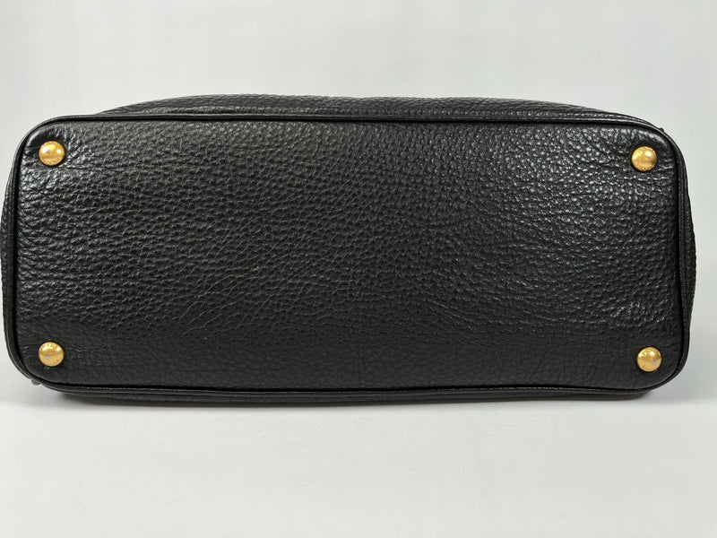 PRADA - VITELLO DAINO SHOPPING TOTE BAG BLACK LEATHER
