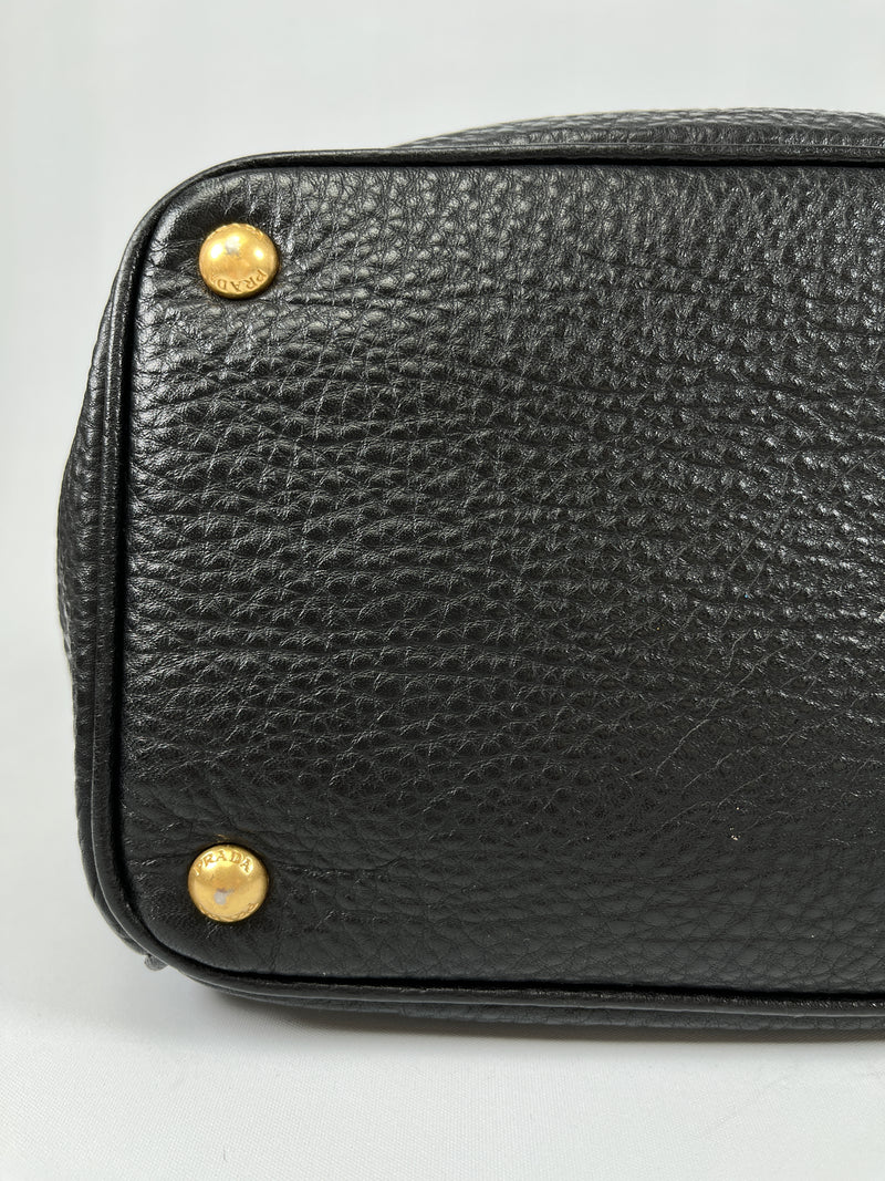 PRADA - VITELLO DAINO SHOPPING TOTE BAG BLACK LEATHER