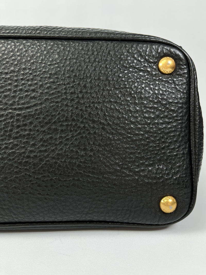PRADA - VITELLO DAINO SHOPPING TOTE BAG BLACK LEATHER