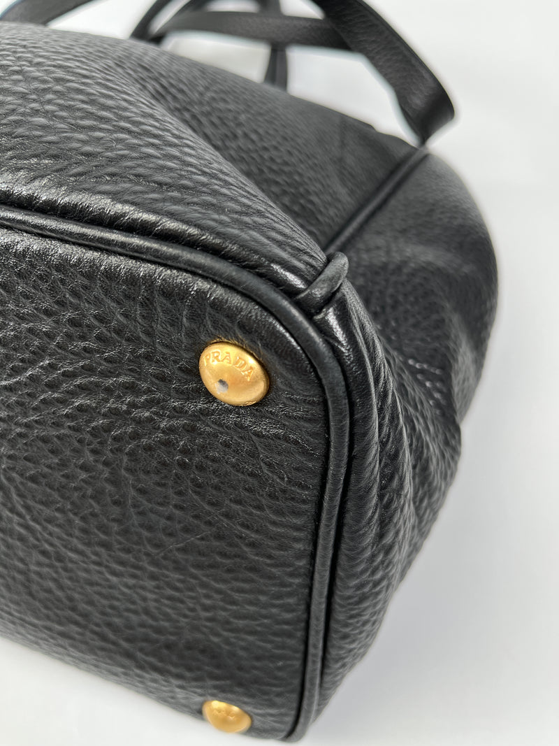 PRADA - VITELLO DAINO SHOPPING TOTE BAG BLACK LEATHER