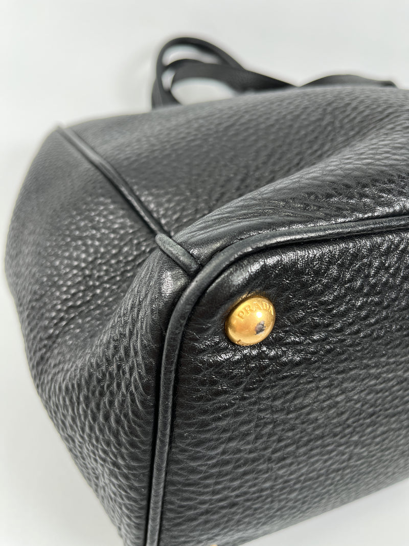 PRADA - VITELLO DAINO SHOPPING TOTE BAG BLACK LEATHER