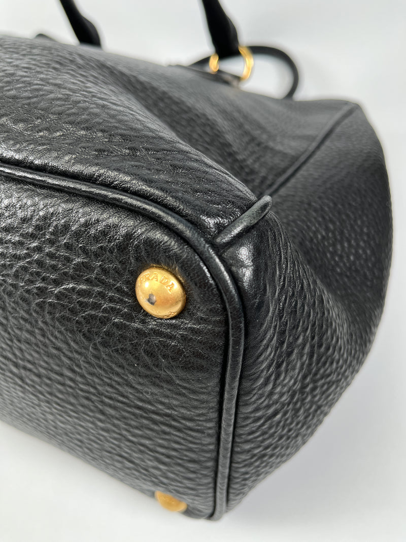 PRADA - VITELLO DAINO SHOPPING TOTE BAG BLACK LEATHER