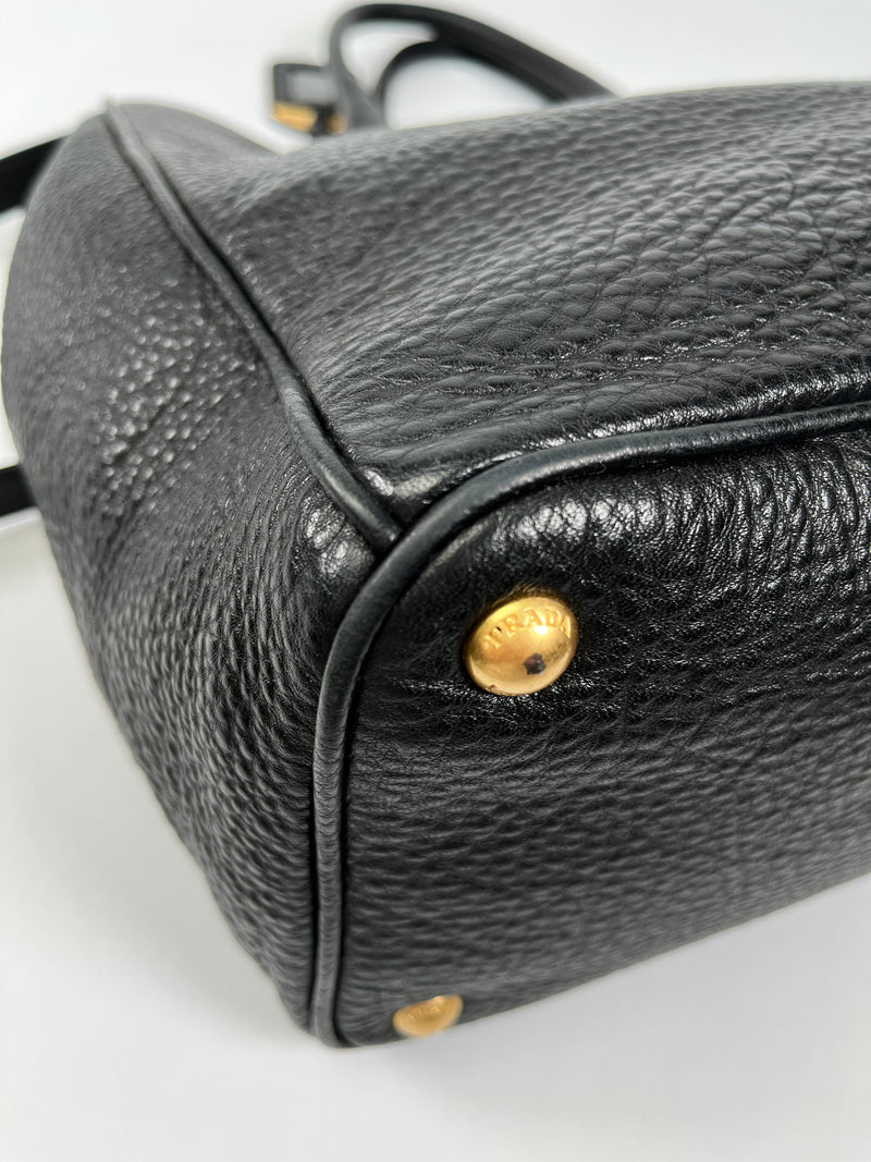 PRADA - VITELLO DAINO SHOPPING TOTE BAG BLACK LEATHER