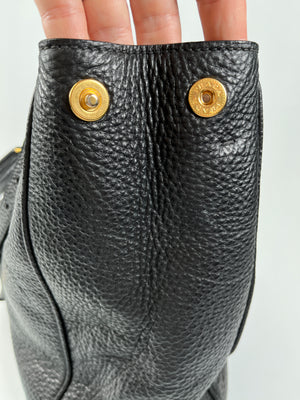 PRADA - VITELLO DAINO SHOPPING TOTE BAG BLACK LEATHER