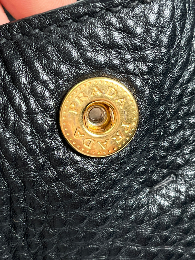 PRADA - VITELLO DAINO SHOPPING TOTE BAG BLACK LEATHER