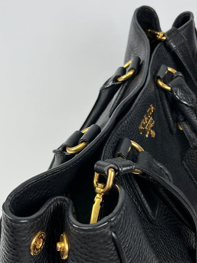 PRADA - VITELLO DAINO SHOPPING TOTE BAG BLACK LEATHER