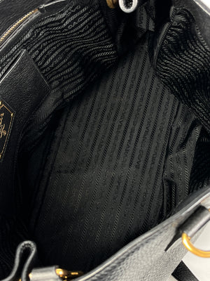 PRADA - VITELLO DAINO SHOPPING TOTE BAG BLACK LEATHER