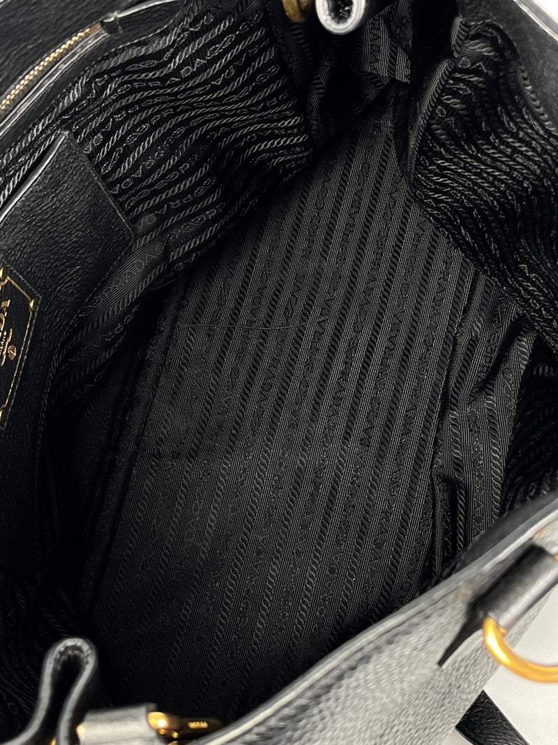 PRADA - VITELLO DAINO SHOPPING TOTE BAG BLACK LEATHER