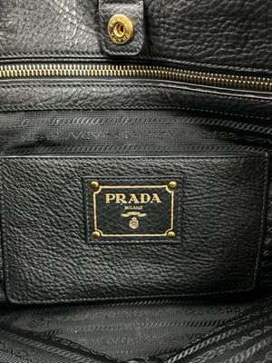 PRADA - VITELLO DAINO SHOPPING TOTE BAG BLACK LEATHER