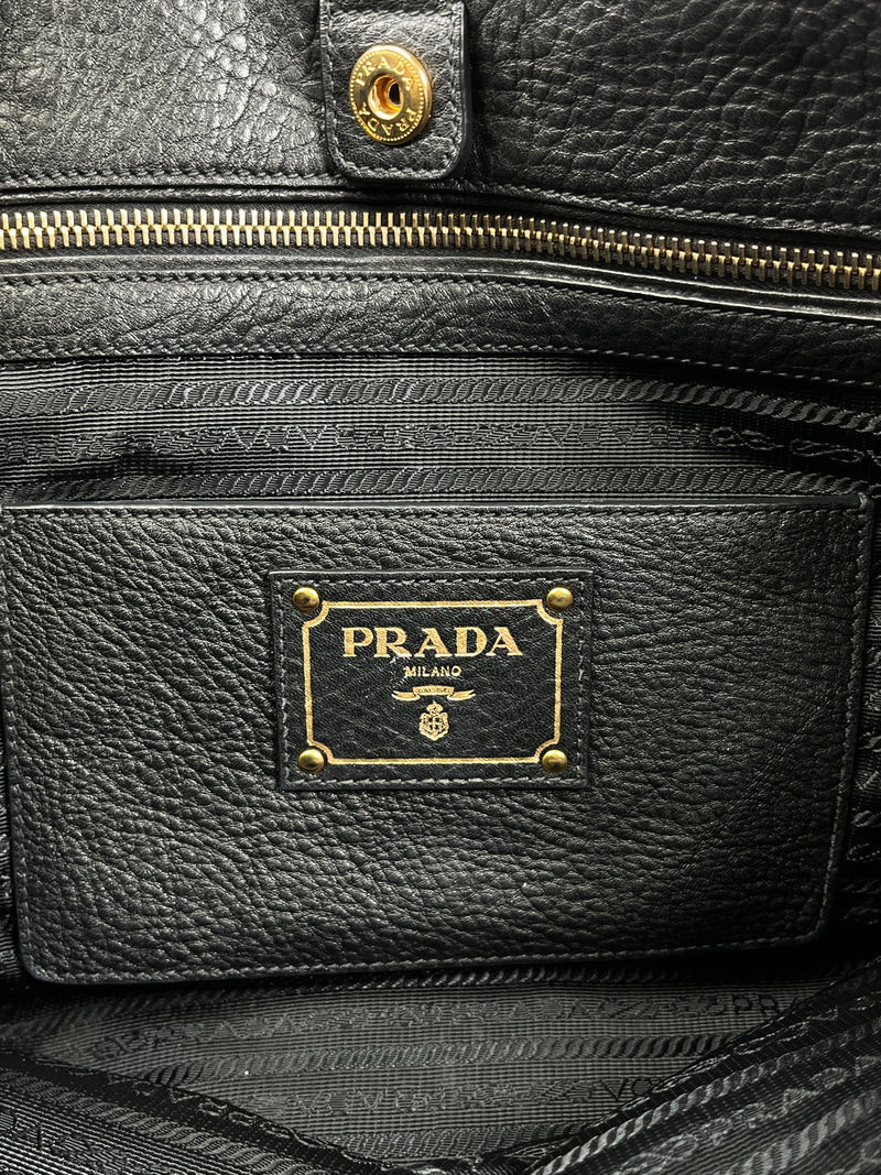PRADA - VITELLO DAINO SHOPPING TOTE BAG BLACK LEATHER