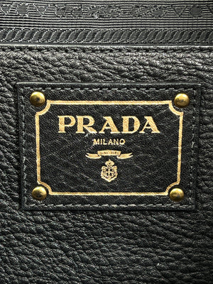 PRADA - VITELLO DAINO SHOPPING TOTE BAG BLACK LEATHER