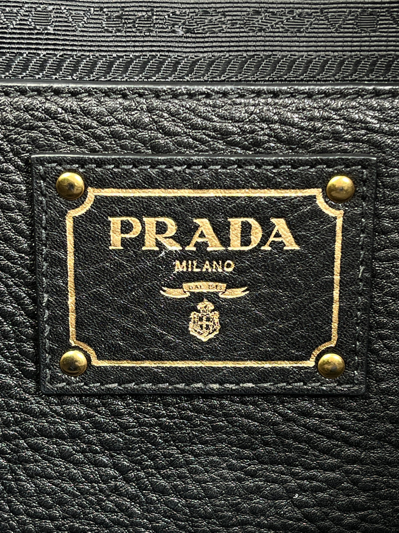 PRADA - VITELLO DAINO SHOPPING TOTE BAG BLACK LEATHER