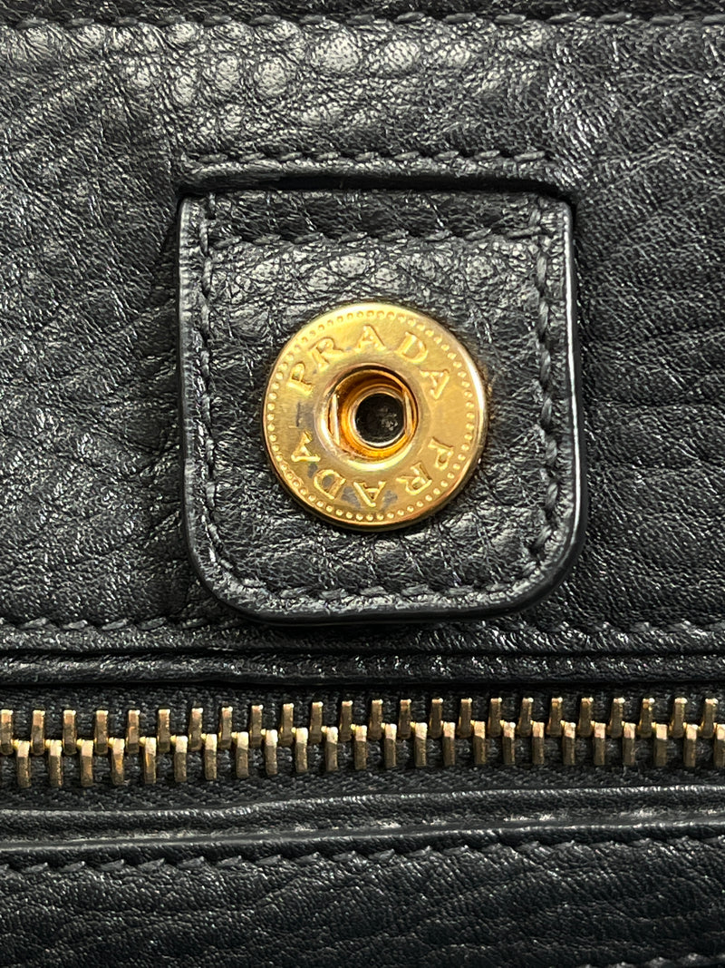 PRADA - VITELLO DAINO SHOPPING TOTE BAG BLACK LEATHER